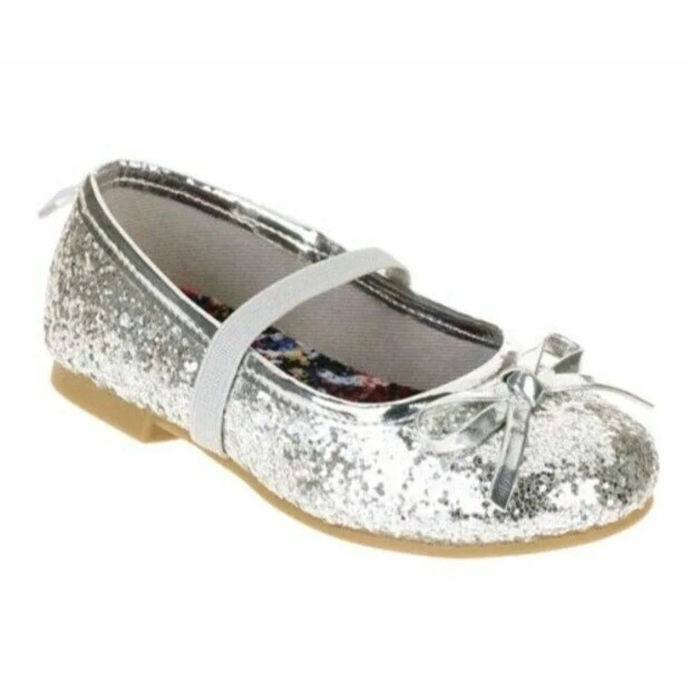 Faded Glory Silver Glitter Mary Jane Ballet Flats Shoes  Toddler Girls 7  NWT